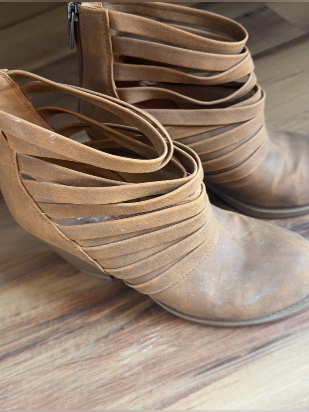 Soda Tan Strappy Ankle Booties 8